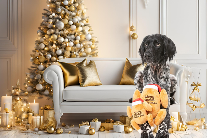 Perro con regalos navideños